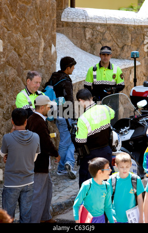 Police working at Park Guell Barcelona Spain Stock Photo