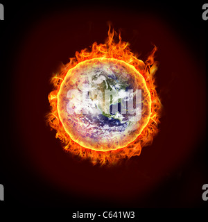 global warming, or end of the world concept. The earth is on fire. Stock Photo