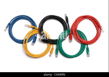 Olympic rings and computer cables Stock Photo
