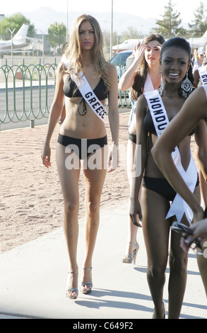 Anna Prelevic (Miss Greece) at a public appearance for Miss Universe Contestants Welcome to Las Vegas Sign Photo Shoot, Las Vegas Boulevard South, Las Vegas, NV August 11, 2010. Photo By: James Atoa/Everett Collection Stock Photo