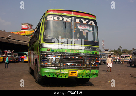 Private Express bus departing from bus station in Thrissur Kerala India Stock Photo