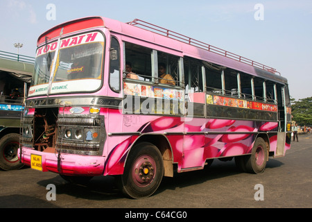 Private Express bus departing from bus station in Thrissur Kerala India Stock Photo