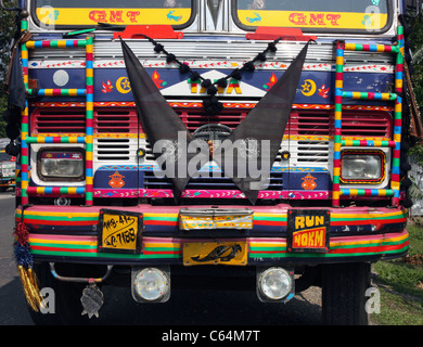 Highly decorated Indian Tata truck parked in West Bengal India Stock Photo