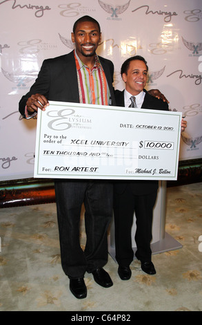 Ron Artest, Michael Bellon at arrivals for Ron Artest Receives Key to the City of Las Vegas, FIN Restaurant at Mirage Casino Resort, Las Vegas, NV October 12, 2010. Photo By: MORA/Everett Collection Stock Photo