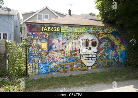 Abandon homes are a common sight in many parts of Detroit, Michigan. Public art project Stock Photo