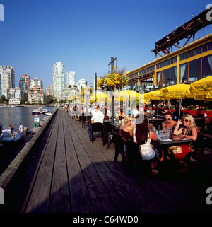 Al Fresco Dining at Bridges Restaurant on Granville Island at False Creek, Vancouver, BC, British Columbia, Canada Stock Photo