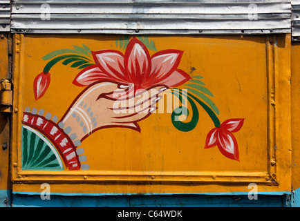 Sign painted on bus door panel Kolkata India Stock Photo