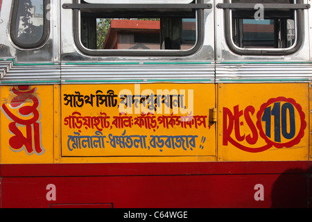 Destination sign on local bus Kolkata India Stock Photo