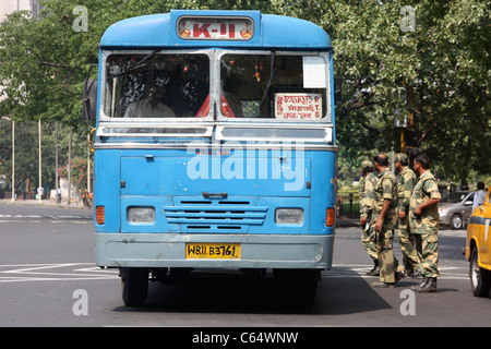 Soldiers board special bus in Kolkata India Stock Photo