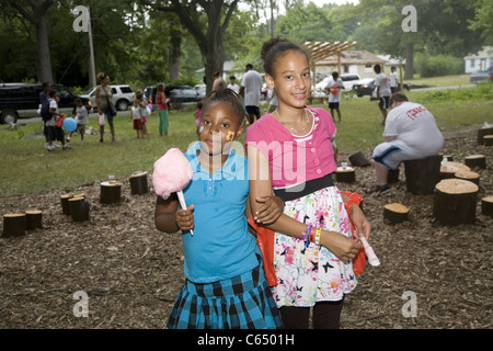 Portrait of children from the rundown Brightmoor section of Detroit, MI at a community picnic in this inner city neighborhood. Stock Photo