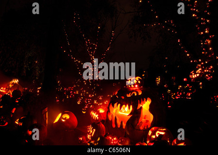 Part of the jack-o'lantern displays at the annual Jack-O'Lantern Spectacular at the Roger Williams Park Zoo in Providence, RI. Stock Photo