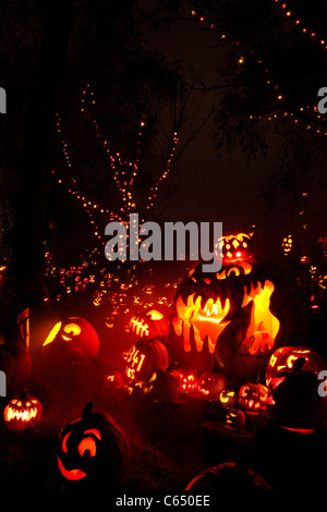 Part of the jack-o'lantern displays at the annual Jack-O'Lantern Spectacular at the Roger Williams Park Zoo in Providence, RI. Stock Photo