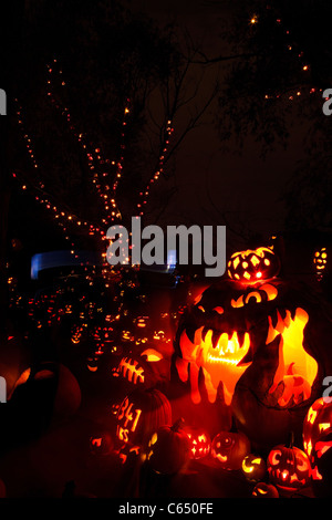 Part of the jack-o'lantern displays at the annual Jack-O'Lantern Spectacular at the Roger Williams Park Zoo in Providence, RI. Stock Photo