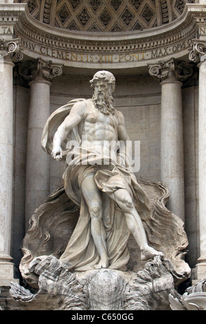 Trevi Fountain statue in historic Rome Italy. Largest Baroque fountain in the city and one of the most famous fountains. Stock Photo