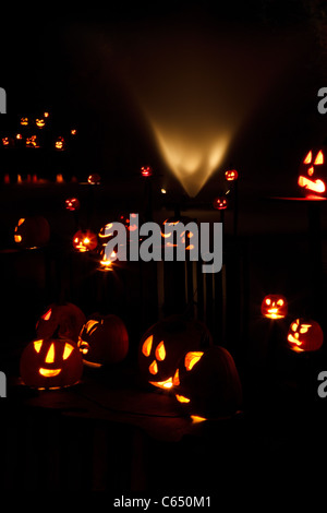 Part of the jack-o'lantern displays at the annual Jack-O'Lantern Spectacular at the Roger Williams Park Zoo in Providence, RI. Stock Photo