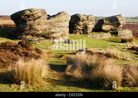 Three Ships Monument, Birchen Edge, Derbyshire, England Stock Photo