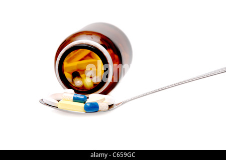 Different types of drugs on white background Stock Photo