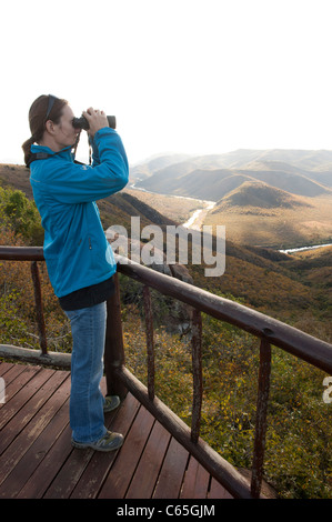 Tourist overlooking the Pongola River, Ithala Game Reserve, South Africa Stock Photo