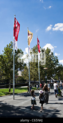 The Busy Riverside Quay on Southbank Promenade by the Yarra River Melbourne Victoria Australia Stock Photo