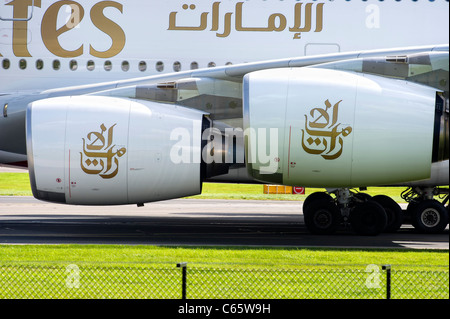 Close up of the Rolls Royce engines on an Emirates Airbus A380 Superjumbo Stock Photo