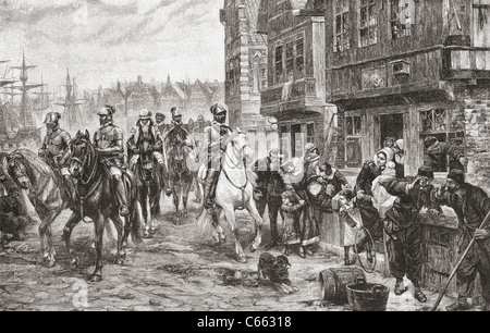 Alva's last ride through Amsterdam, The Netherlands in 1573. Don Fernando Álvarez de Toledo y Pimentel, 3rd Duke of Alba. Stock Photo