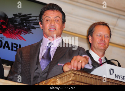 Sylvester Stallone at a public appearance for Cast of THE EXPENDABLES Ring The Opening Bell at New York Stock Exchange, New York Stock Exchange (NYSE), New York, NY August 19, 2010. Photo By: Gregorio T. Binuya/Everett Collection Stock Photo