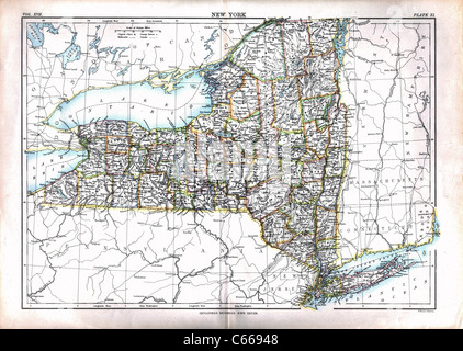 1884 Map of New York State - Vintage Antiquarian Map by Johnston Stock Photo