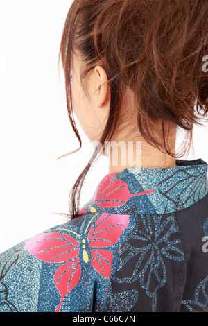 Japanese woman in traditional clothes of kimono, portrait of back view Stock Photo