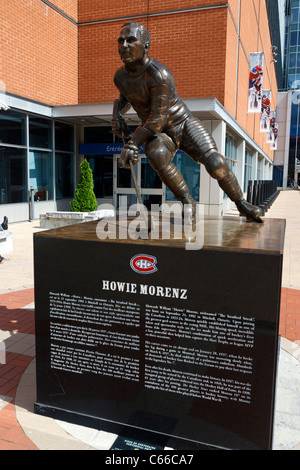 Statue of Montreal Canadiens hockey player Howie Morenz outside of the Bell Centre, Montreal, Quebec, Canada Stock Photo