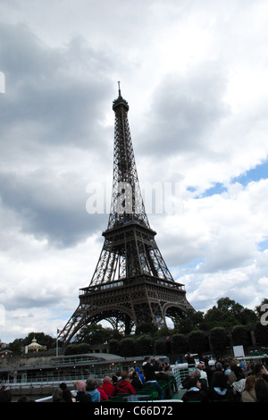 Eiffel Tower as seen from tourist boat on the River Seine Stock Photo