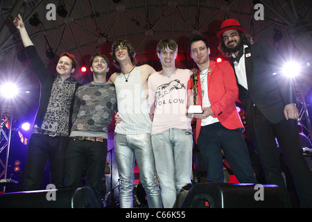 Rory Given, Seth Hachen, Jake Michael, Phil Boucher, Gavin McDermitt, Brad Alderman, of Gentlemen Hall in attendance for Billboard's Cruze-ing to Vegas Battle of the Bands, Fremont Street Experience, Las Vegas, NV May 18, 2011. Photo By: James Atoa/Everett Collection Stock Photo