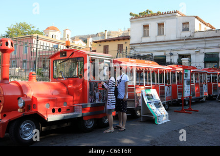 Tourist train in the Plaka district of Athens Greece Stock Photo