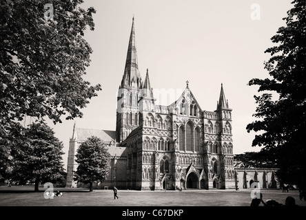 View of Salisbury Cathedral in England Stock Photo