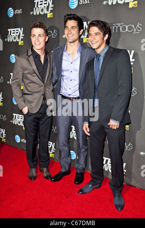 Colton Haynes, Tyler Hoechlin, Tyler Posey at arrivals for TEEN WOLF Premiere Party, The Roosevelt Hotel, Los Angeles, CA May 25, 2011. Photo By: Emiley Schweich/Everett Collection Stock Photo