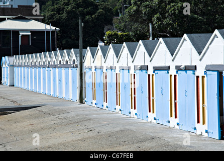 A  Line of Boat Sheds at The Royal Port Nicholson Yacht Club on the Waterfront Wellington North Island New Zealand NZ Stock Photo