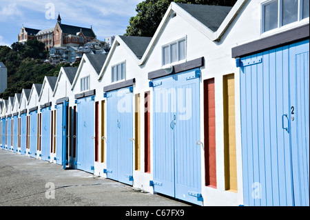 A  Line of Boat Sheds at The Royal Port Nicholson Yacht Club on the Waterfront Wellington North Island New Zealand NZ Stock Photo