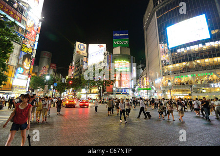 Shibuya Crossing, a world famous scramble crosswalk in Shibuya, Tokyo, Japan. Stock Photo