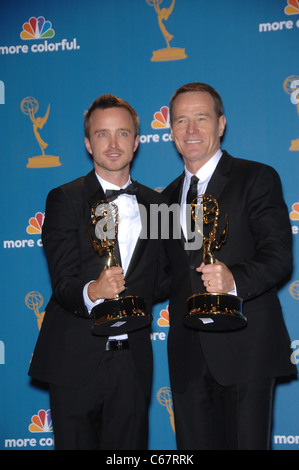 Aaron Paul, Bryan Cranston in the press room for Academy of Television Arts & Sciences 62nd Primetime Emmy Awards - PRESS ROOM, Stock Photo