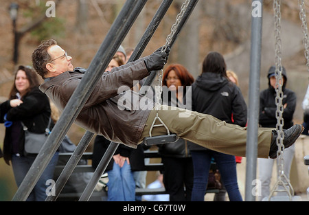 Tom Hanks on location for Filming of EXTREMELY LOUD AND INCREDIBLY CLOSE, Central Park, New York, NY March 22, 2011. Photo By: Kristin Callahan/Everett Collection Stock Photo