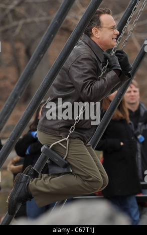 Tom Hanks on location for Filming of EXTREMELY LOUD AND INCREDIBLY CLOSE, Central Park, New York, NY March 22, 2011. Photo By: Kristin Callahan/Everett Collection Stock Photo