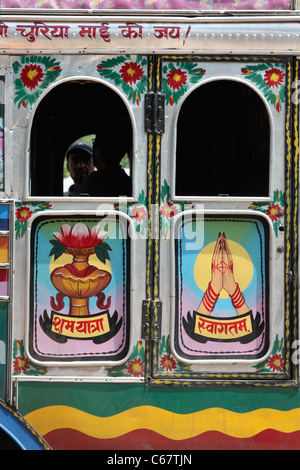 Decorated doors on Nepali goods truck Stock Photo