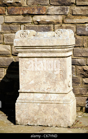 Replica altar to the Roman goddess Fortuna at Vindolanda Open Air Museum , near Hadrian's Wall, UK Stock Photo