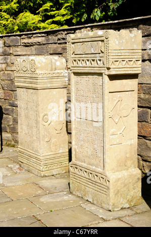 Replica Roman altars at Vindolanda Open Air Museum , near Hadrian's Wall, UK Stock Photo