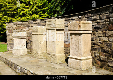 Replica Roman altars at Vindolanda Open Air Museum , near Hadrian's Wall, UK Stock Photo