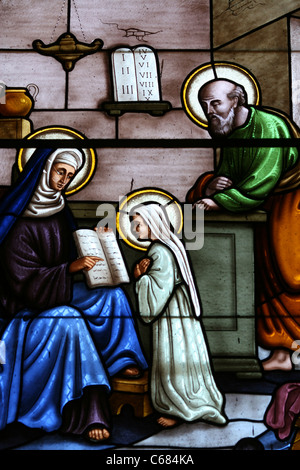 Intricate stained glass windows inside Iglesia Santa Lucia in the Plaza de Armas. Lima, Peru, South America Stock Photo