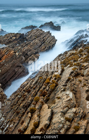 The jagged rocks and cliffs of Montana de Oro State Park in California. Stock Photo