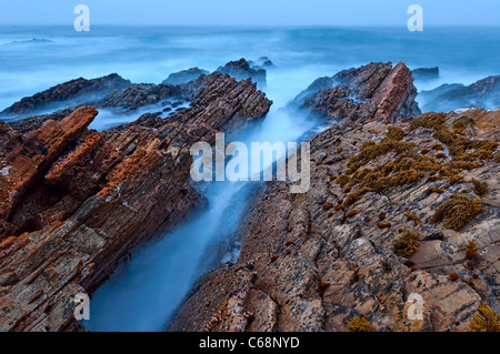 The jagged rocks and cliffs of Montana de Oro State Park in California. Stock Photo