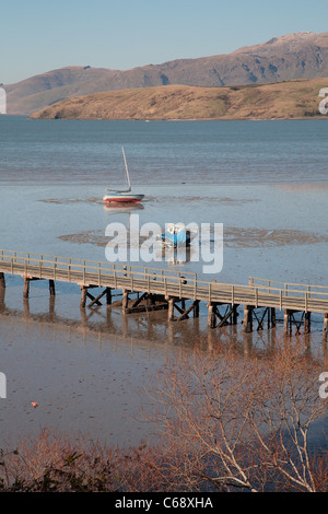 A view across Lyttelton Harbour from Governor's Bay, New Zealand Stock Photo