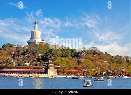 White pagoda of Beihai park, beijing, China, where people can go for relaxation Stock Photo