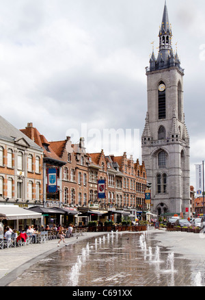The Grand Place (Market Place) and the Belfry tower, Tournai, Belgium Stock Photo